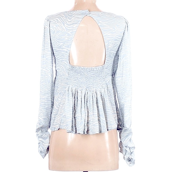 NWOT Free People Baby Blue Silky Satin Zebra Print Blouse MSRP$149 - Picture 9 of 9